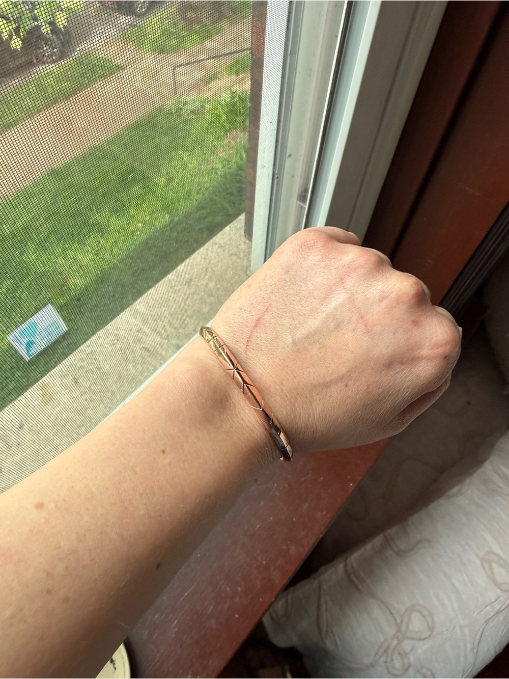 Vintage (2008) House of Harlow engraved gold bracelet.
